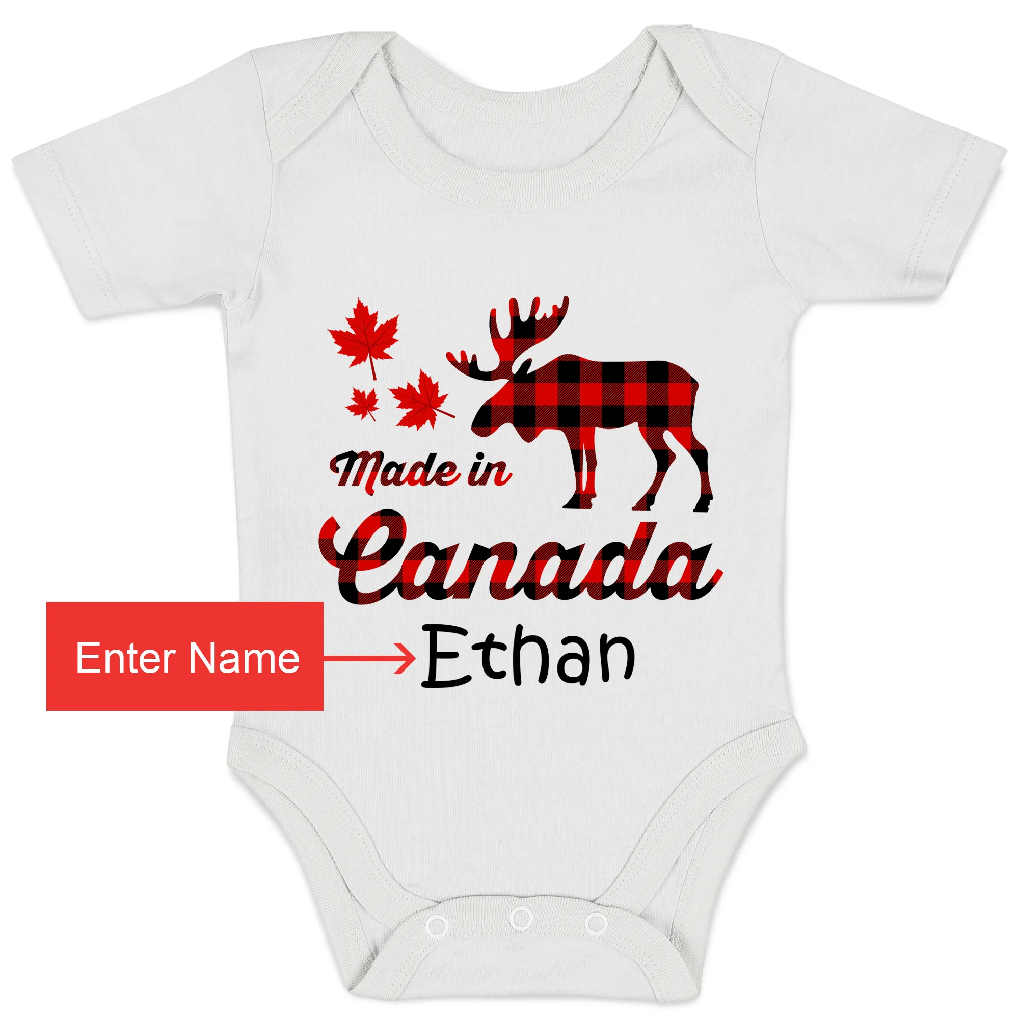 Personalized Organic Baby Bodysuit - Made In Canada (White / Short Sleeve)