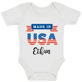 Personalized Organic Baby Bodysuit - Made in U.S.A (White / Short Sleeve)