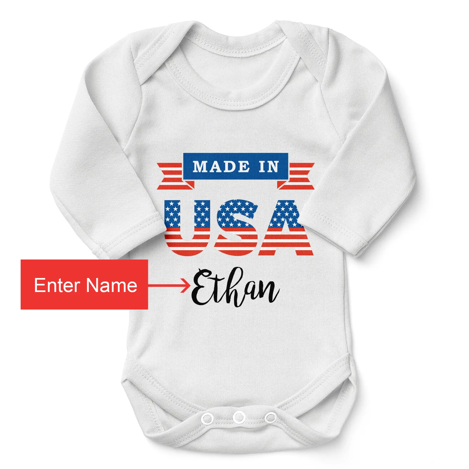 Personalized Organic Baby Bodysuit - Made in U.S.A (White)