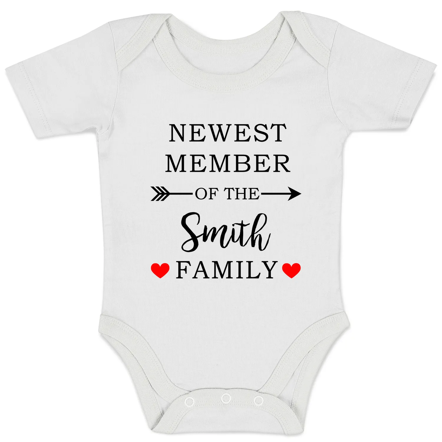 Personalized Organic Baby Bodysuit - Newest Member of the Family (White / Short Sleeve)