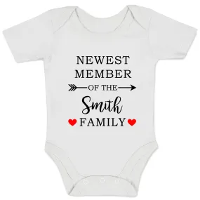 Personalized Organic Baby Bodysuit - Newest Member of the Family (White / Short Sleeve)