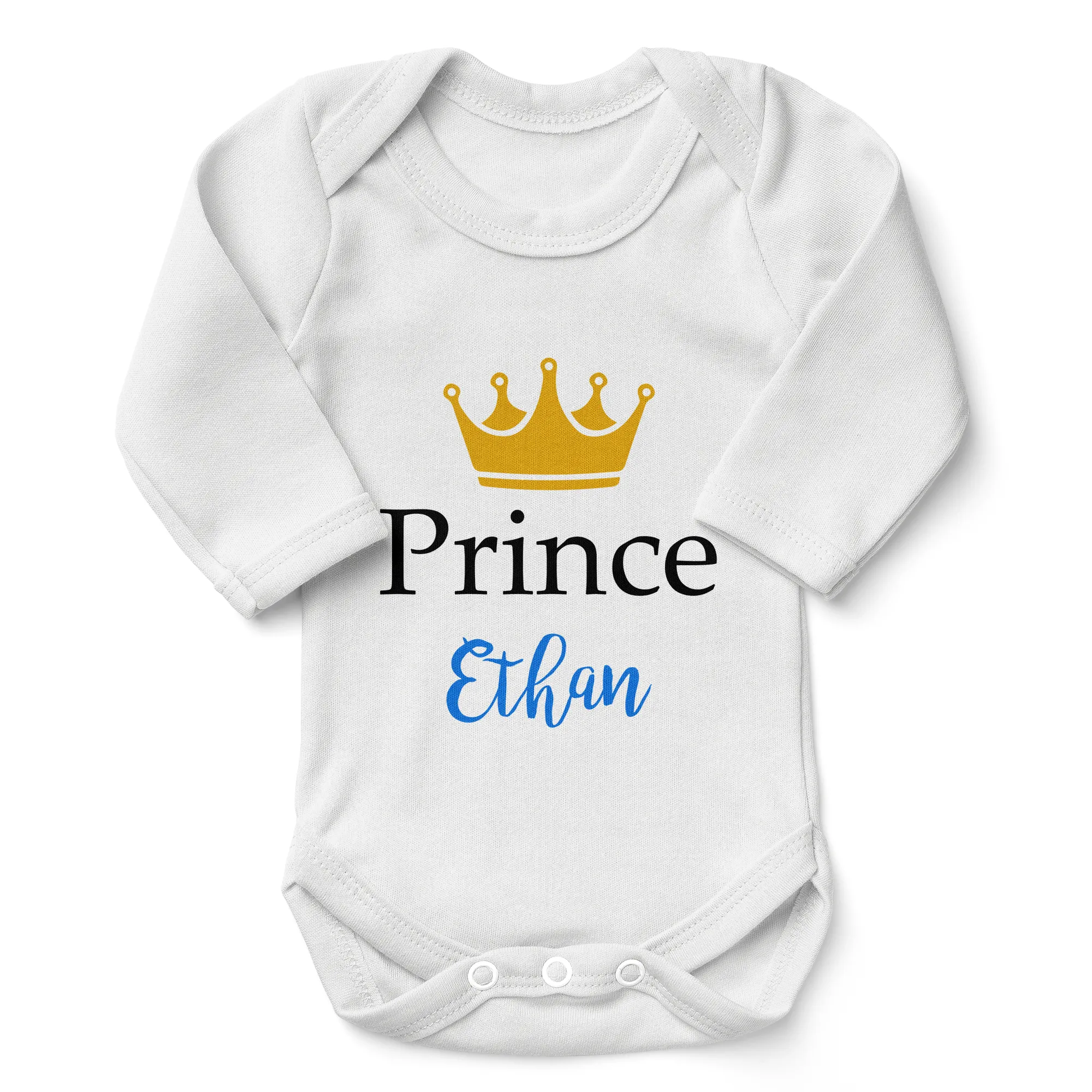 Personalized Organic Baby Bodysuit - Prince (White / Long Sleeve)