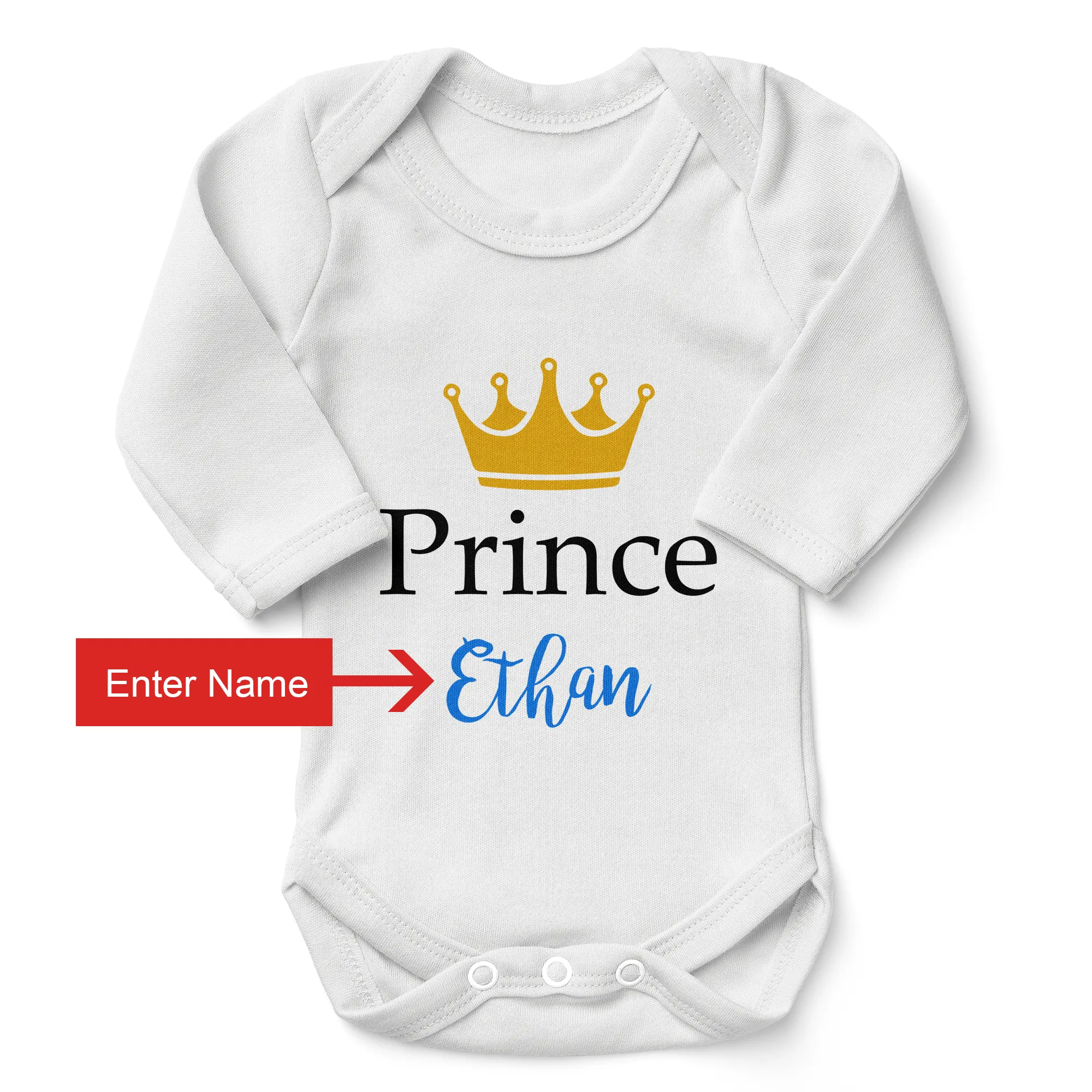 Personalized Organic Baby Bodysuit - Prince (White / Long Sleeve)