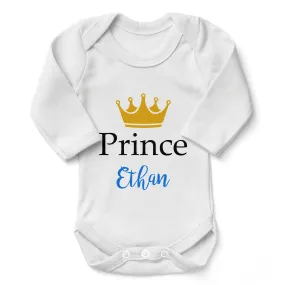 Personalized Organic Baby Bodysuit - Prince (White / Long Sleeve)