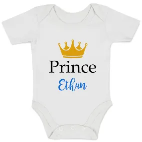 Personalized Organic Baby Bodysuit - Prince (White / Short Sleeve)