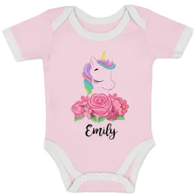 Personalized Organic Baby Bodysuit - Unicorn (Pink / Short Sleeve)