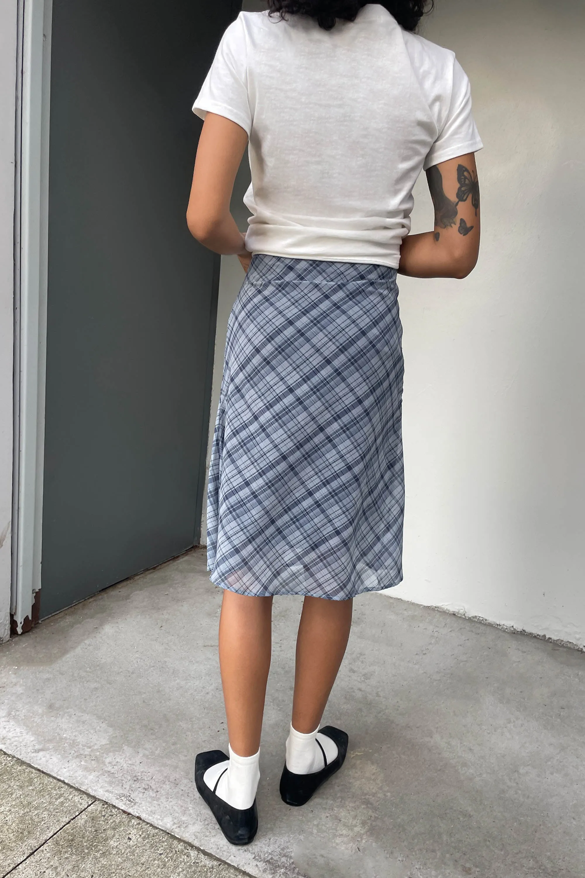 PLAID MIDI SKIRT