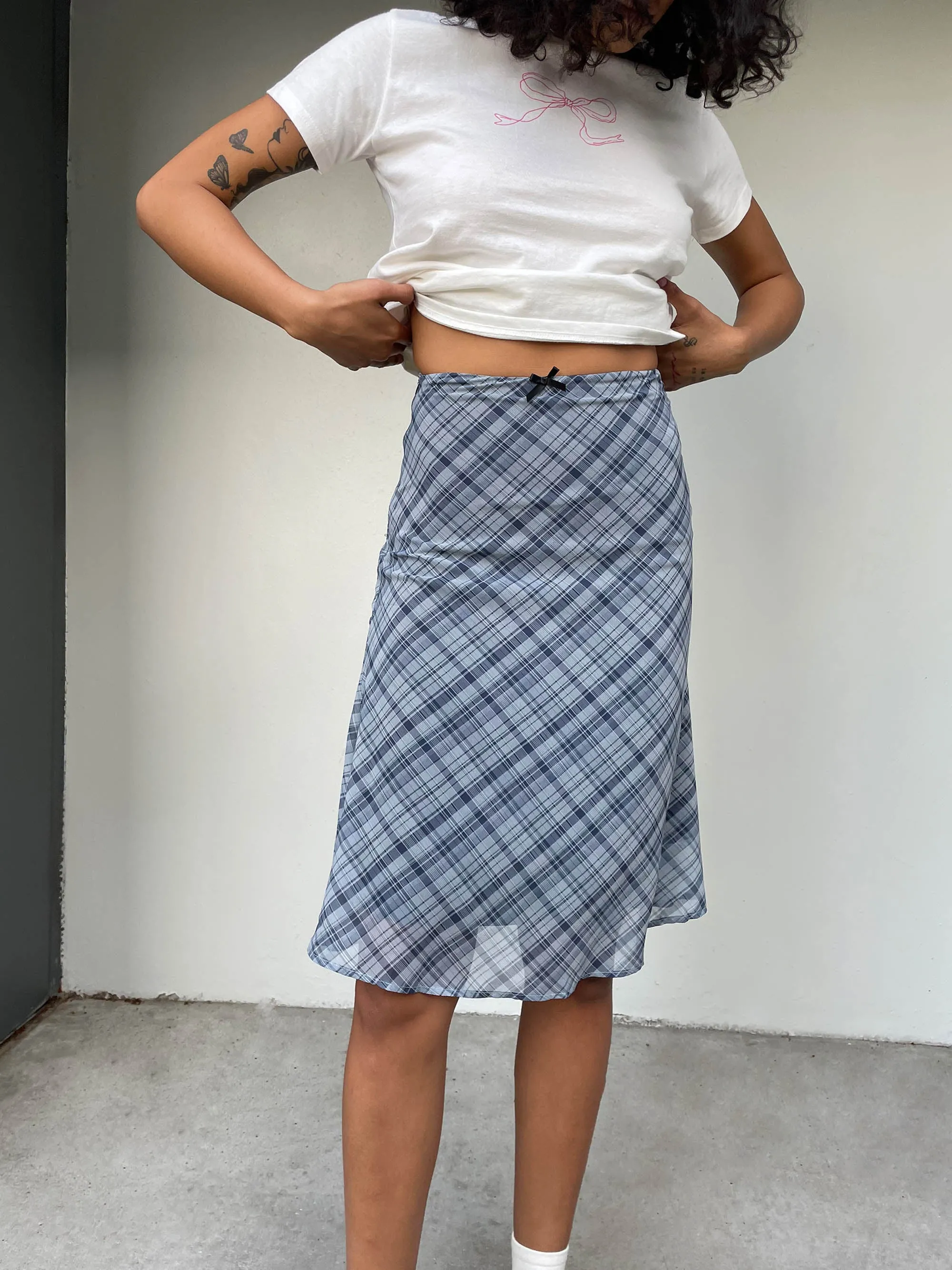 PLAID MIDI SKIRT