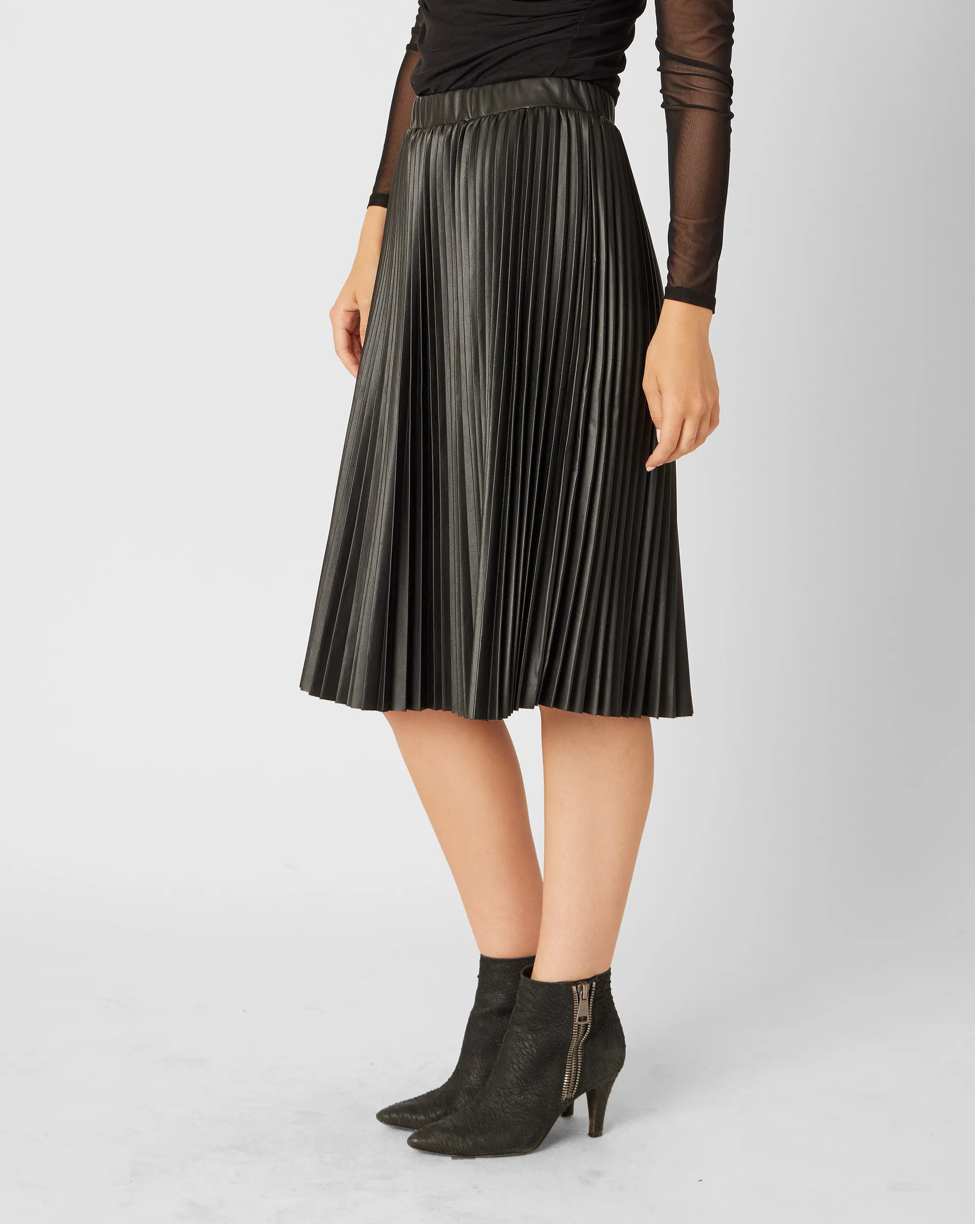 Pleated Faux Leather Skirt