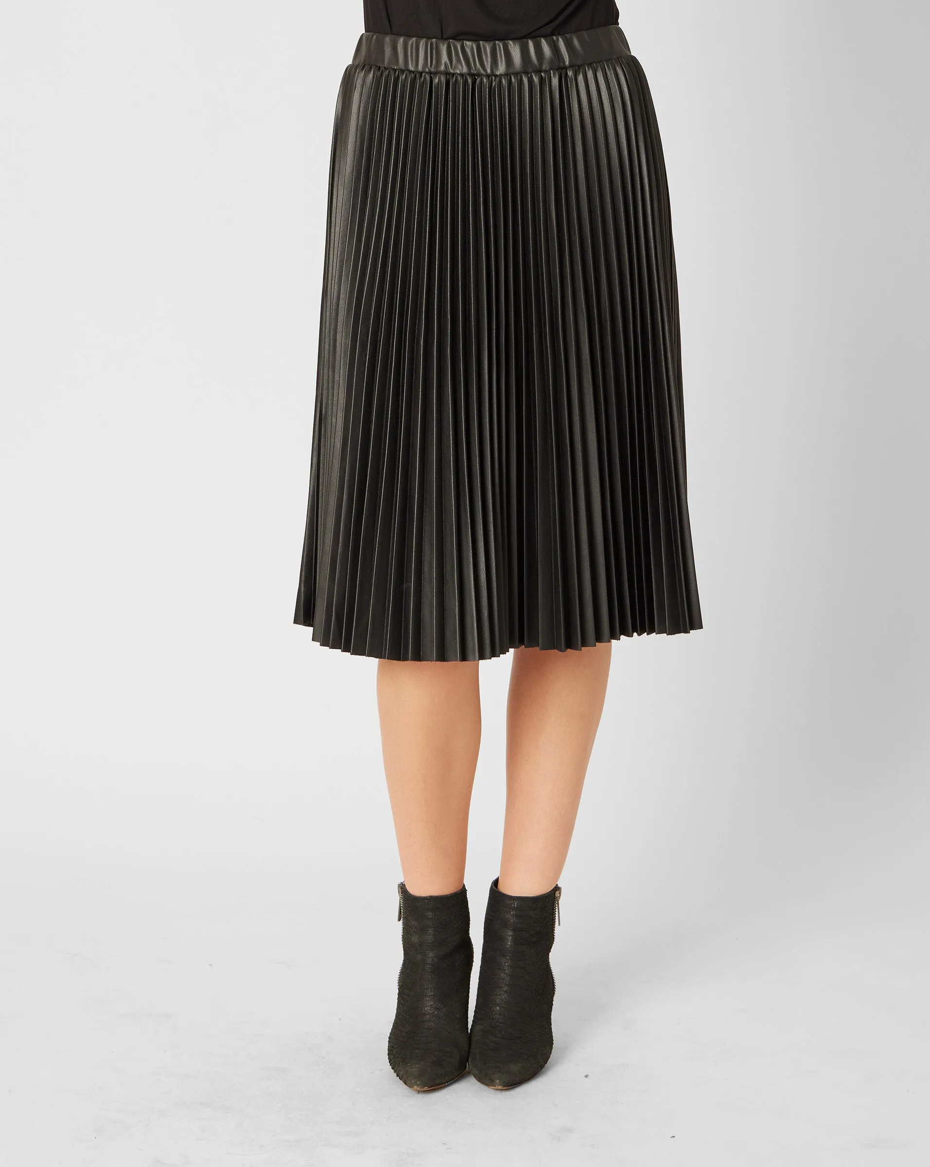 Pleated Faux Leather Skirt