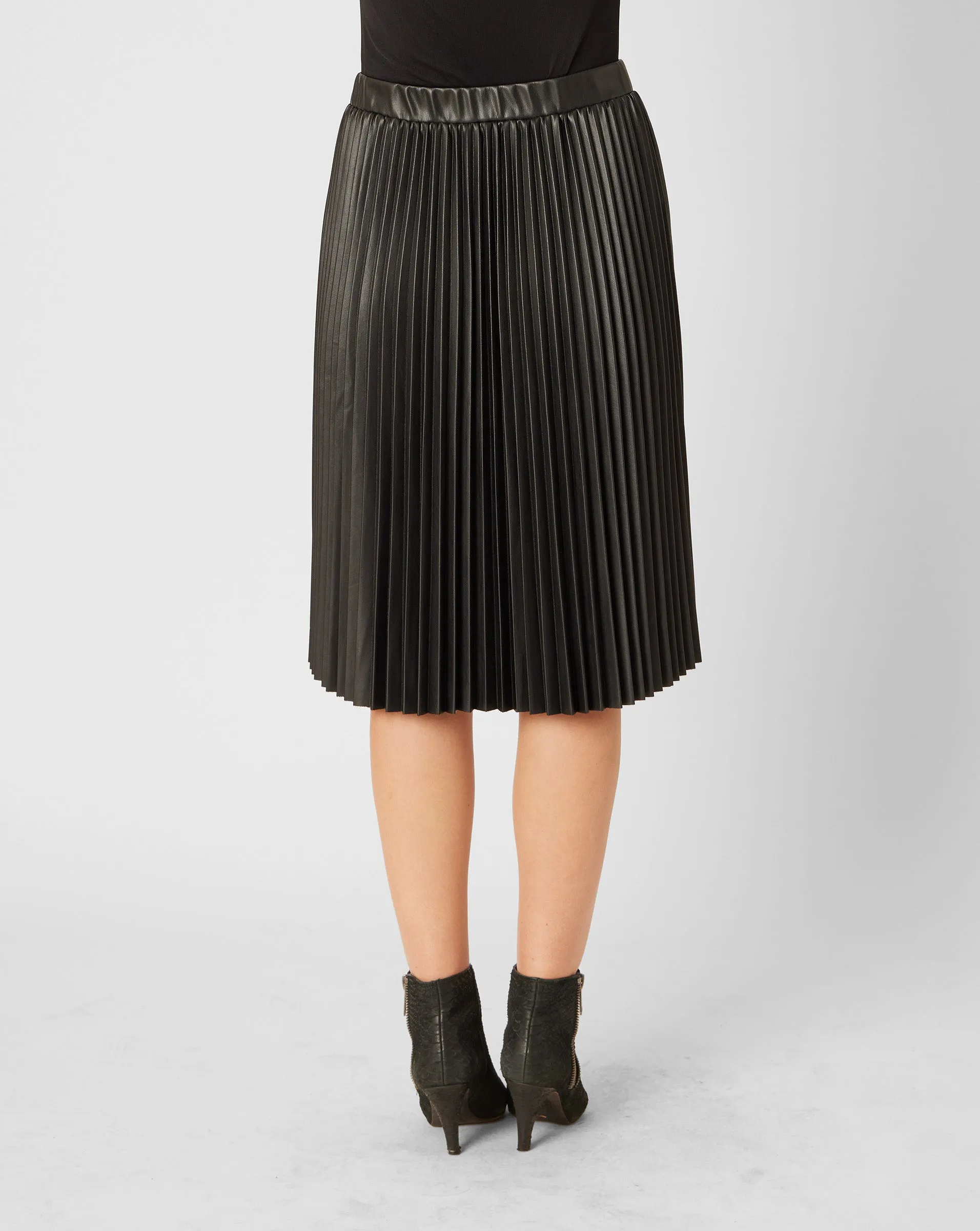 Pleated Faux Leather Skirt