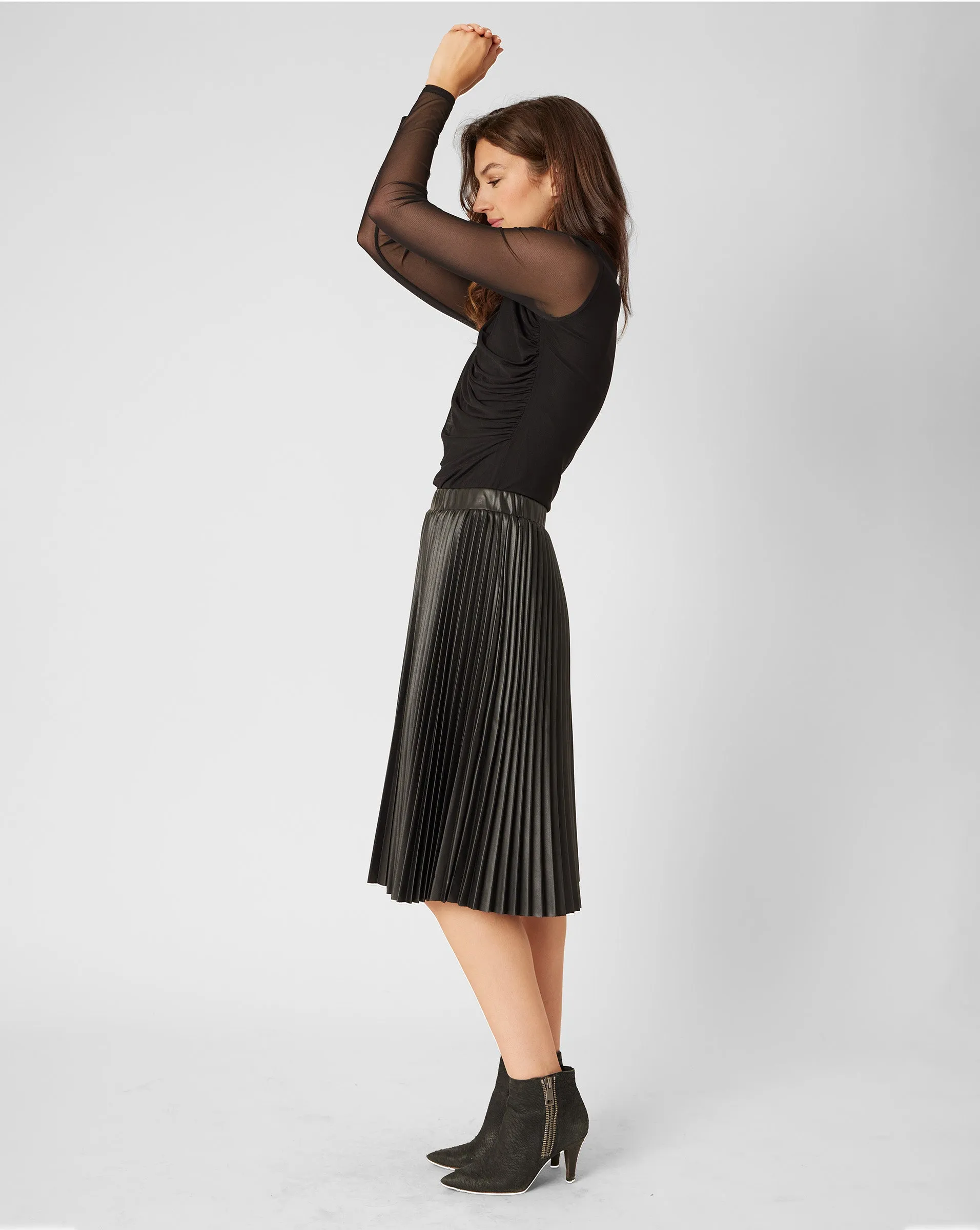 Pleated Faux Leather Skirt