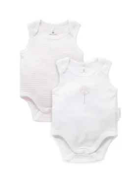 Purebaby Organic 2 Pack Singlet Bodysuit - White/Pale Pink Melange Stripe