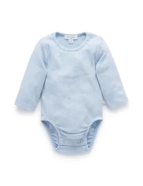 Purebaby Organic Long Sleeve Ribbed Bodysuit - Pale Blue Melange