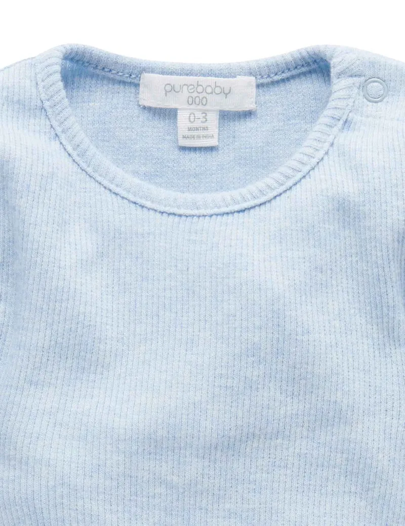 Purebaby Organic Long Sleeve Ribbed Bodysuit - Pale Blue Melange