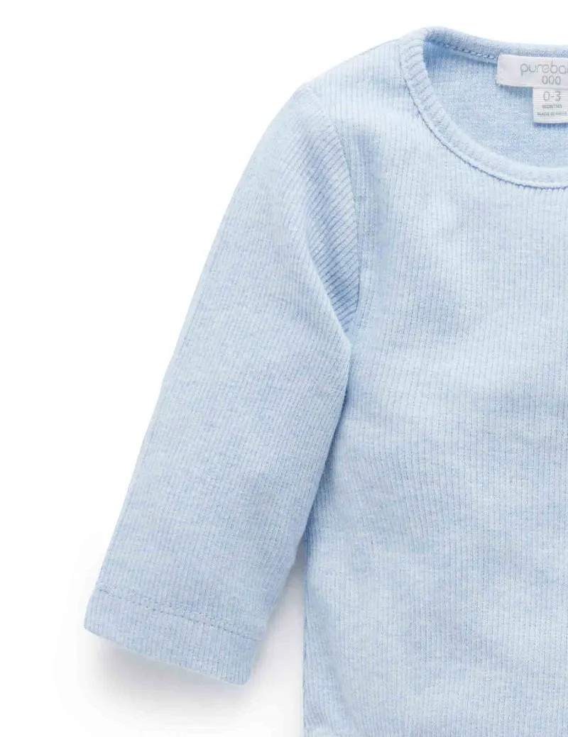 Purebaby Organic Long Sleeve Ribbed Bodysuit - Pale Blue Melange