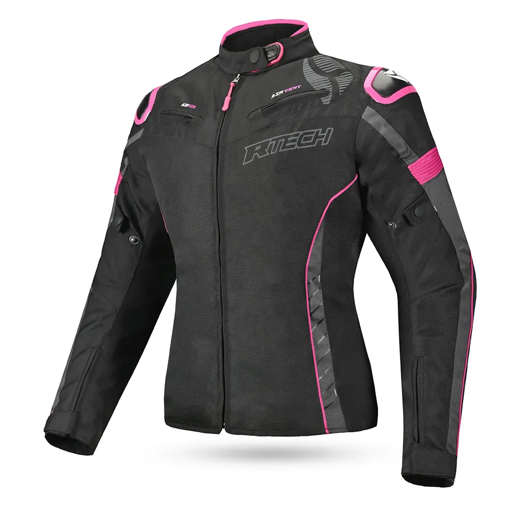 R-Tech Knight Rider Lady Long - Motorcycle Racing Jacket - Black Dark Grey Fuschia