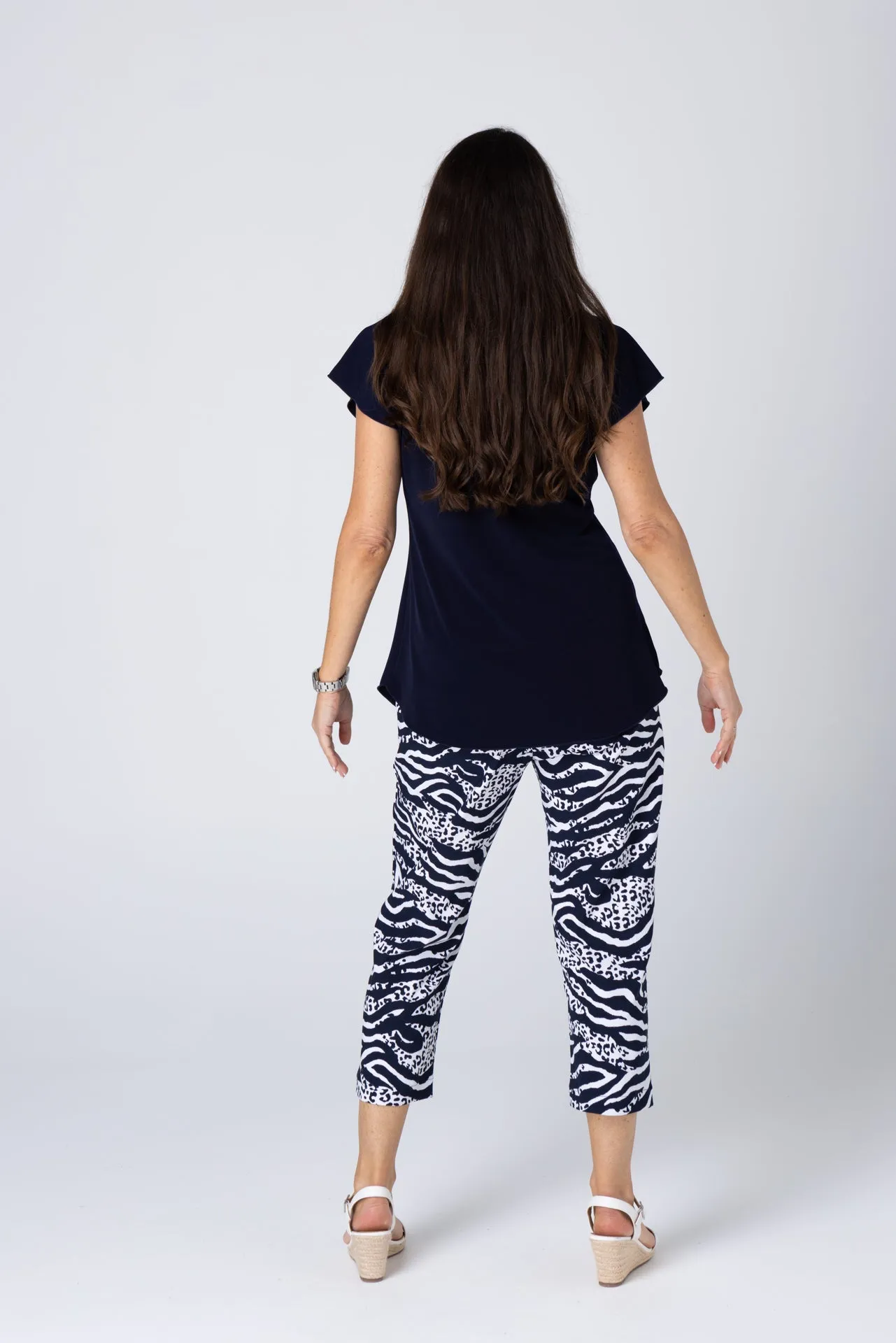 Rapids Print Stretch Rayon/Nylon Capri Pants