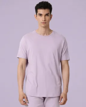 Rare Rabbit Articale Men's Caxel Pastel Lilac Crew Neck Offset Brand Print Half Sleeves T-shirt