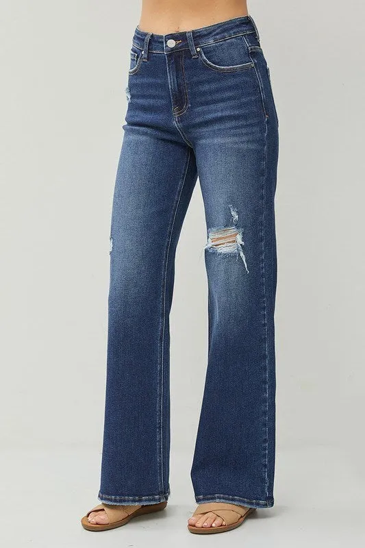 Risen Jeans - High Rise Distressed Detail Wide Leg Jeans - RDP5522