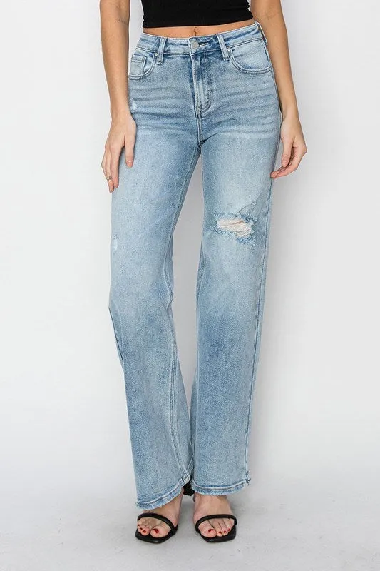 Risen Jeans - High Rise Distressed Detail Wide Leg Jeans - RDP5522