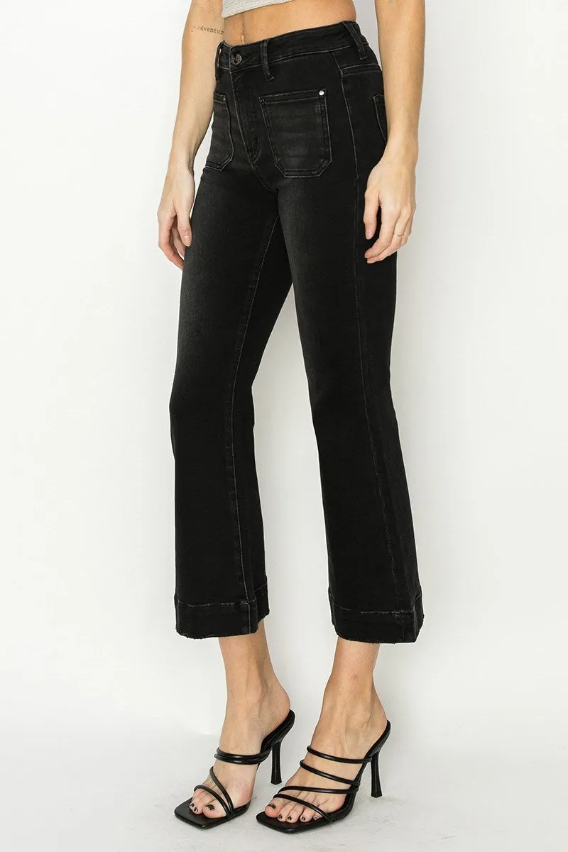 Risen Jeans - High Rise Front Patch Pocket Ankle Flare Jeans - RDP5767