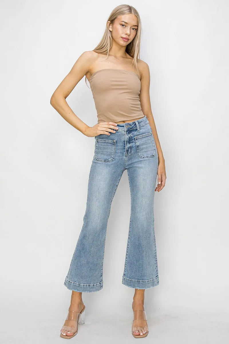 Risen Jeans - High Rise Front Patch Pocket Ankle Flare Jeans - RDP5767