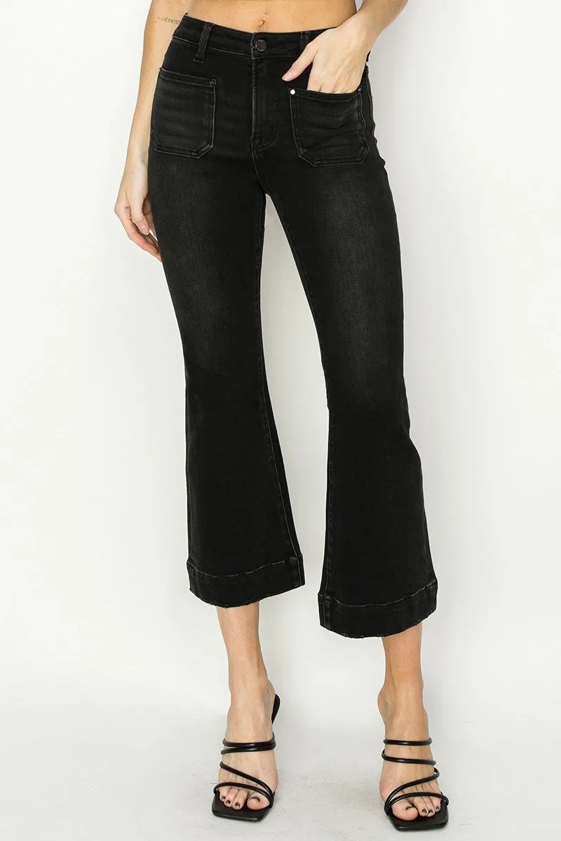 Risen Jeans - High Rise Front Patch Pocket Ankle Flare Jeans - RDP5767