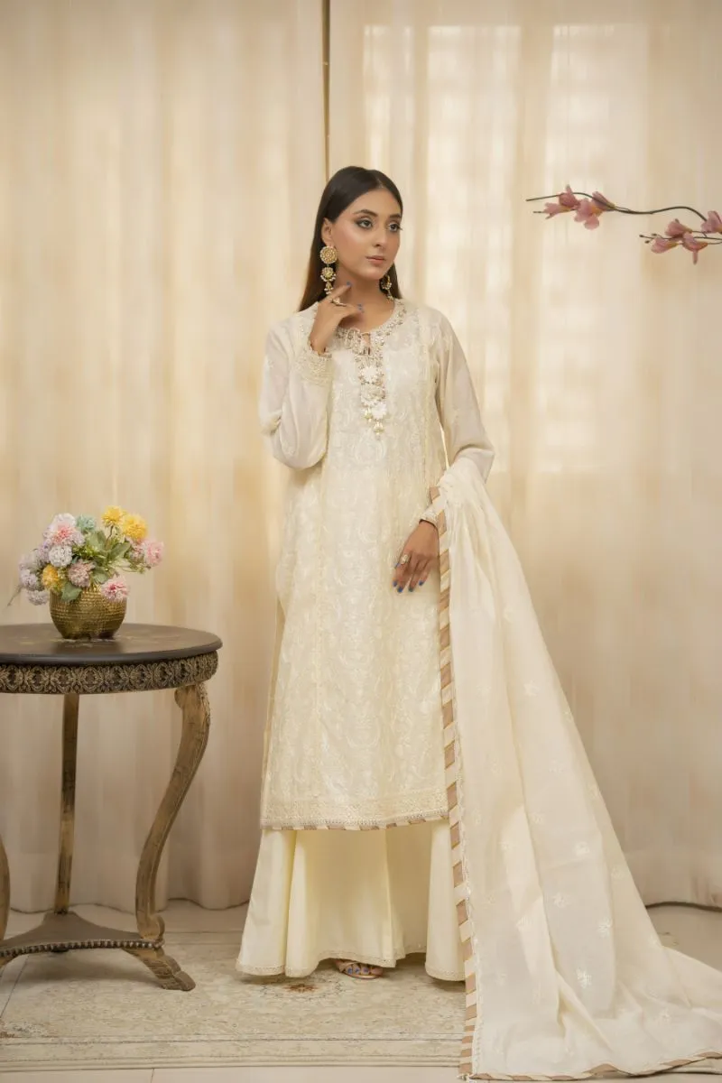 Sadia Aamir - Minara - Ivory  - Paper Cotton - 3 Piece