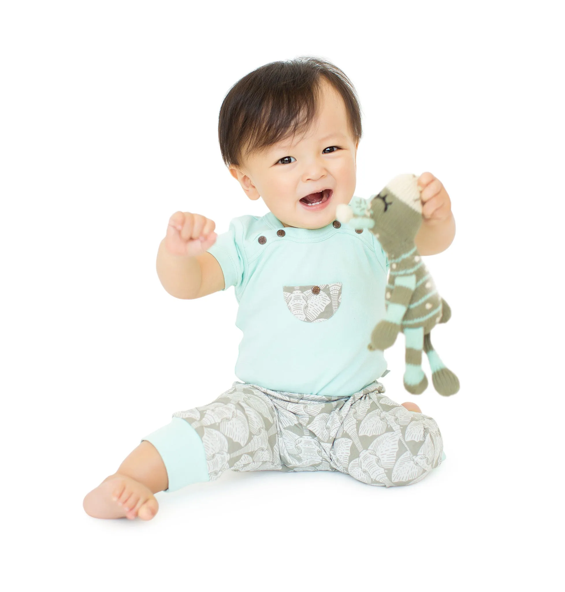 Safari Collection Short Sleeved Bodysuit in Gossamer Green