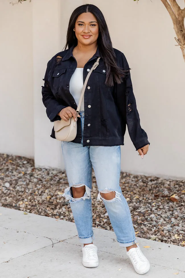 Shades Of You Black Oversized Distressed Denim Jacket FINAL SALE