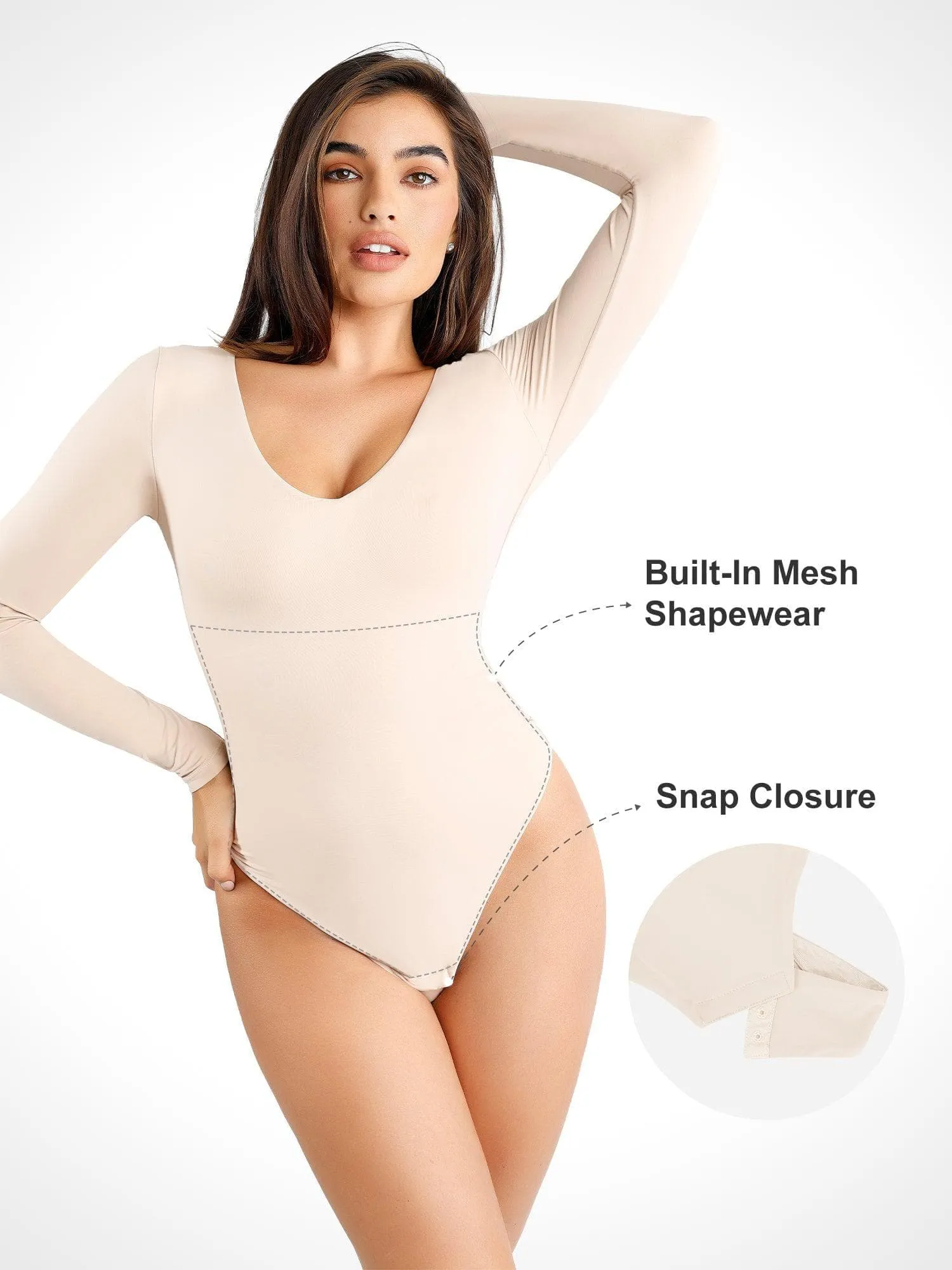 Shapewear CloudSense Long Sleeve V-Neck Sculpting Bodysuit