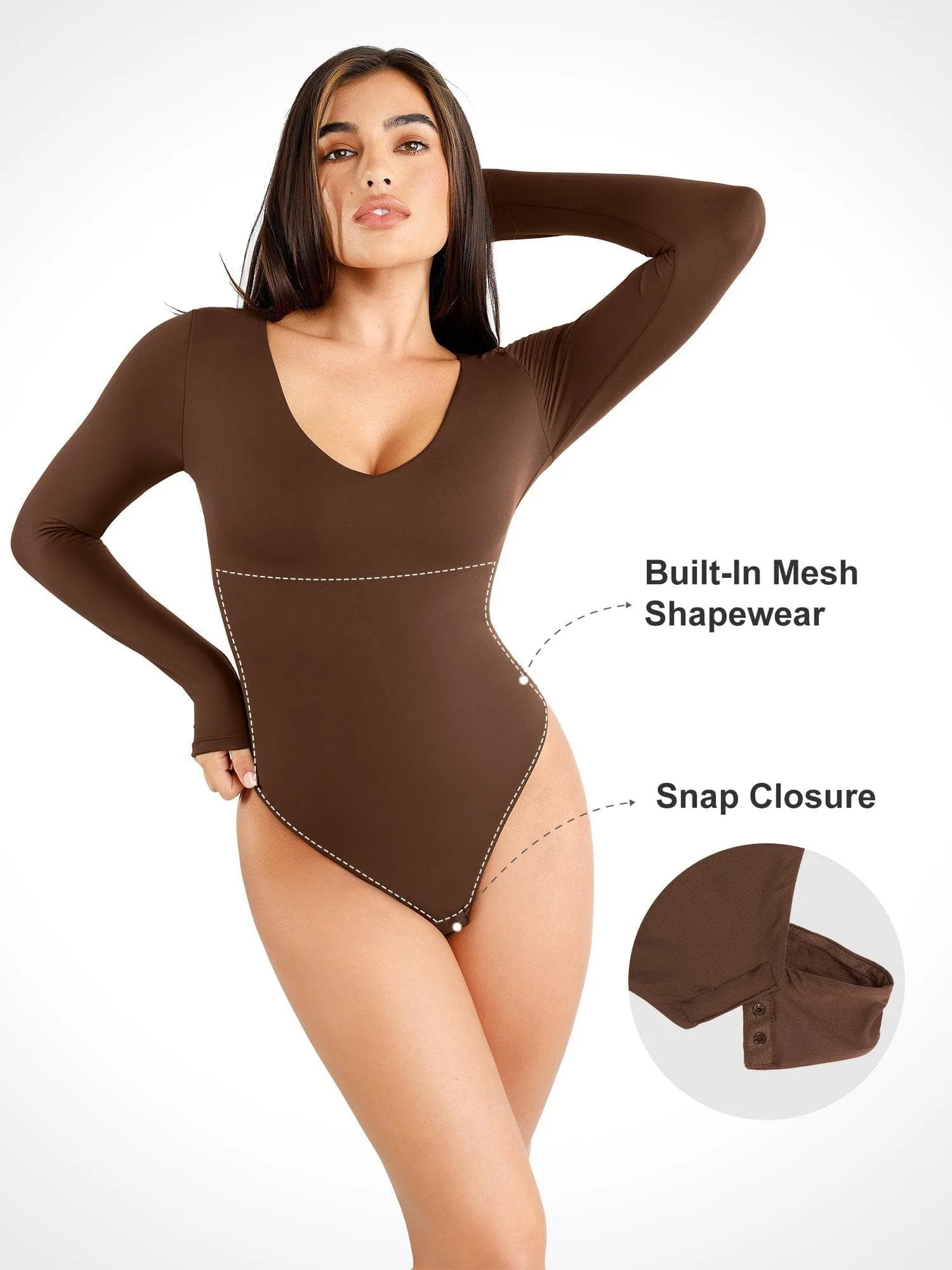 Shapewear CloudSense Long Sleeve V-Neck Sculpting Bodysuit