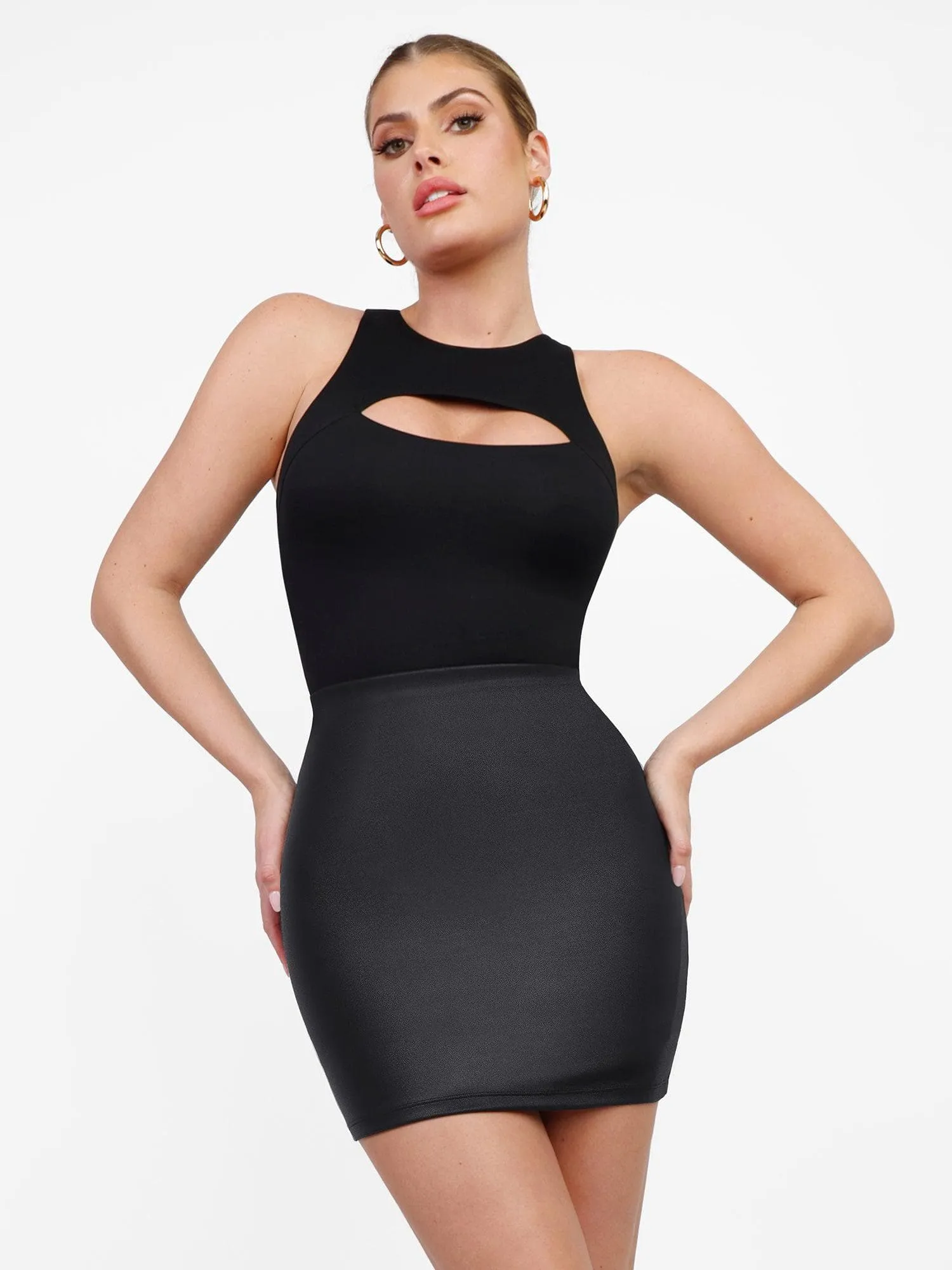 Shapewear Faux Leather Butt Lifting Mini Skirt