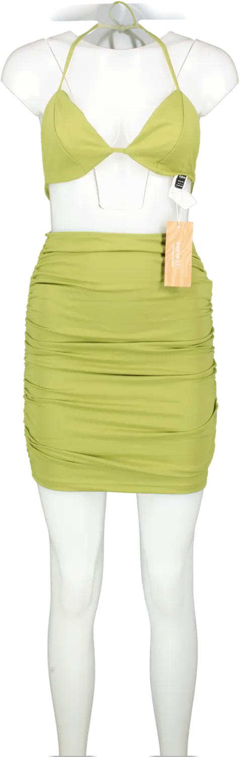 SHEIN Green Ruched Midi Skirt And Bralette Set UK XS