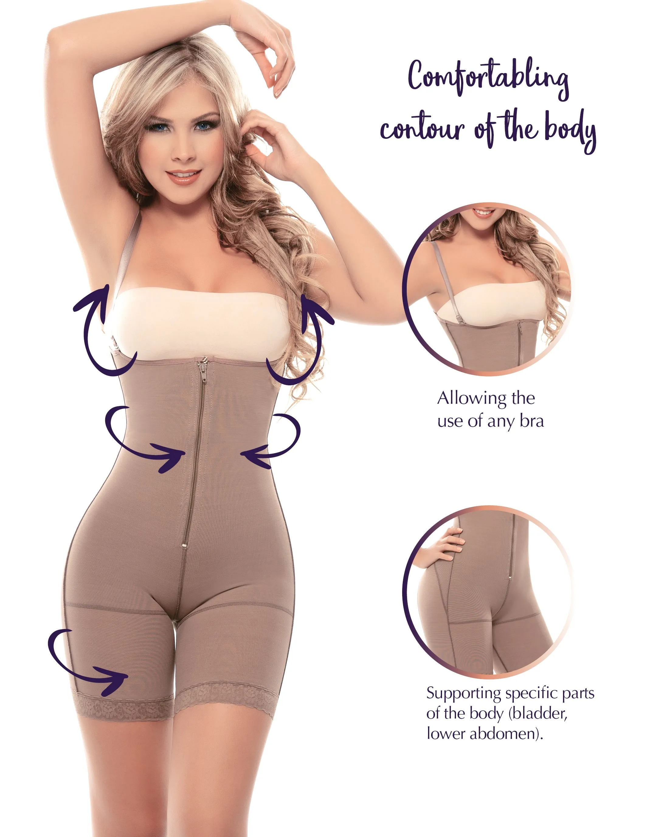 Siluet 1014 Postsurgical Slimming Braless Mid-Thigh Body Shaper