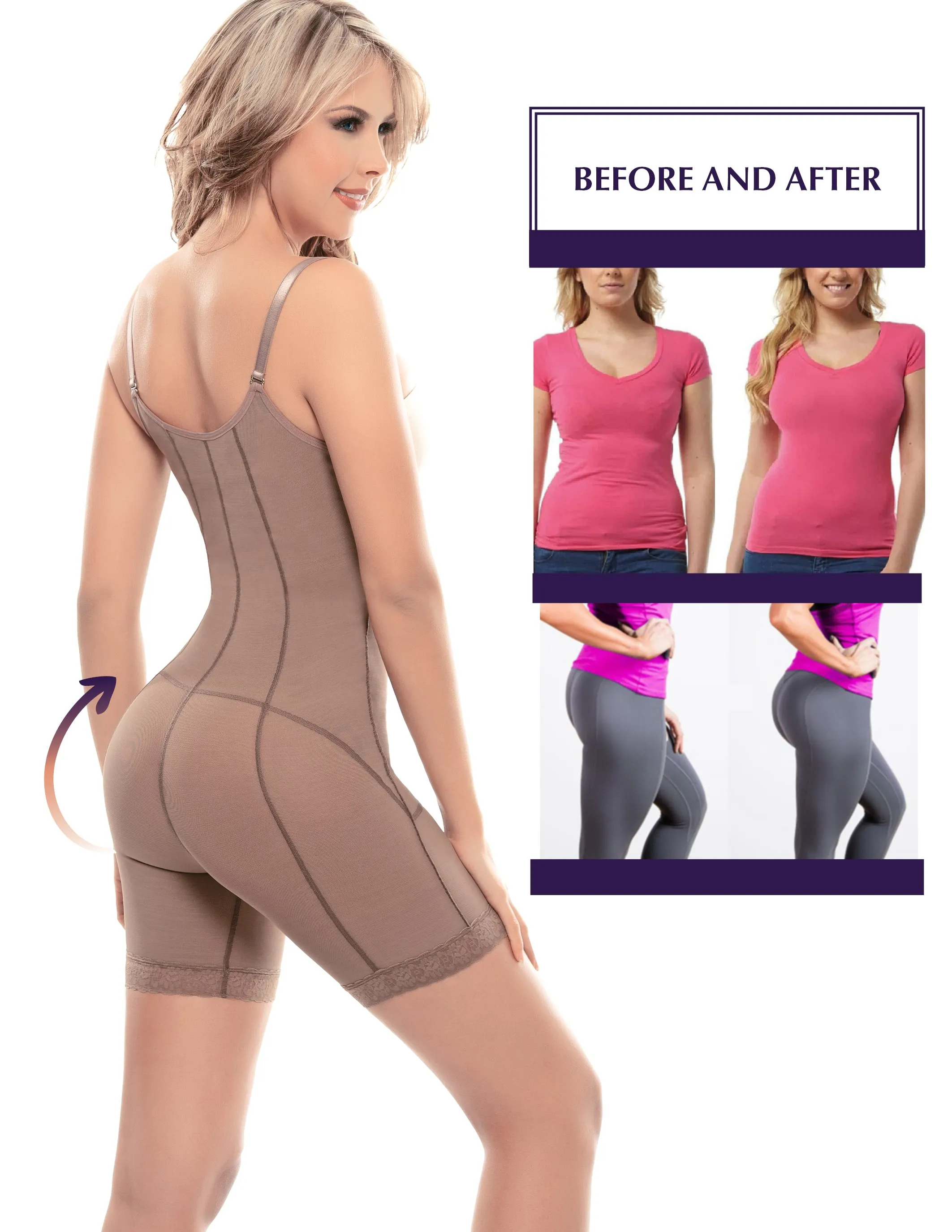 Siluet 1014 Postsurgical Slimming Braless Mid-Thigh Body Shaper