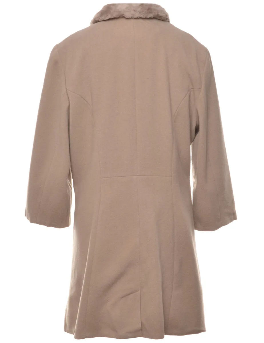 Single-Breasted Beige Wool Coat - L