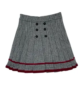 skirt pleated dogtooth with ribbon trim - black/white