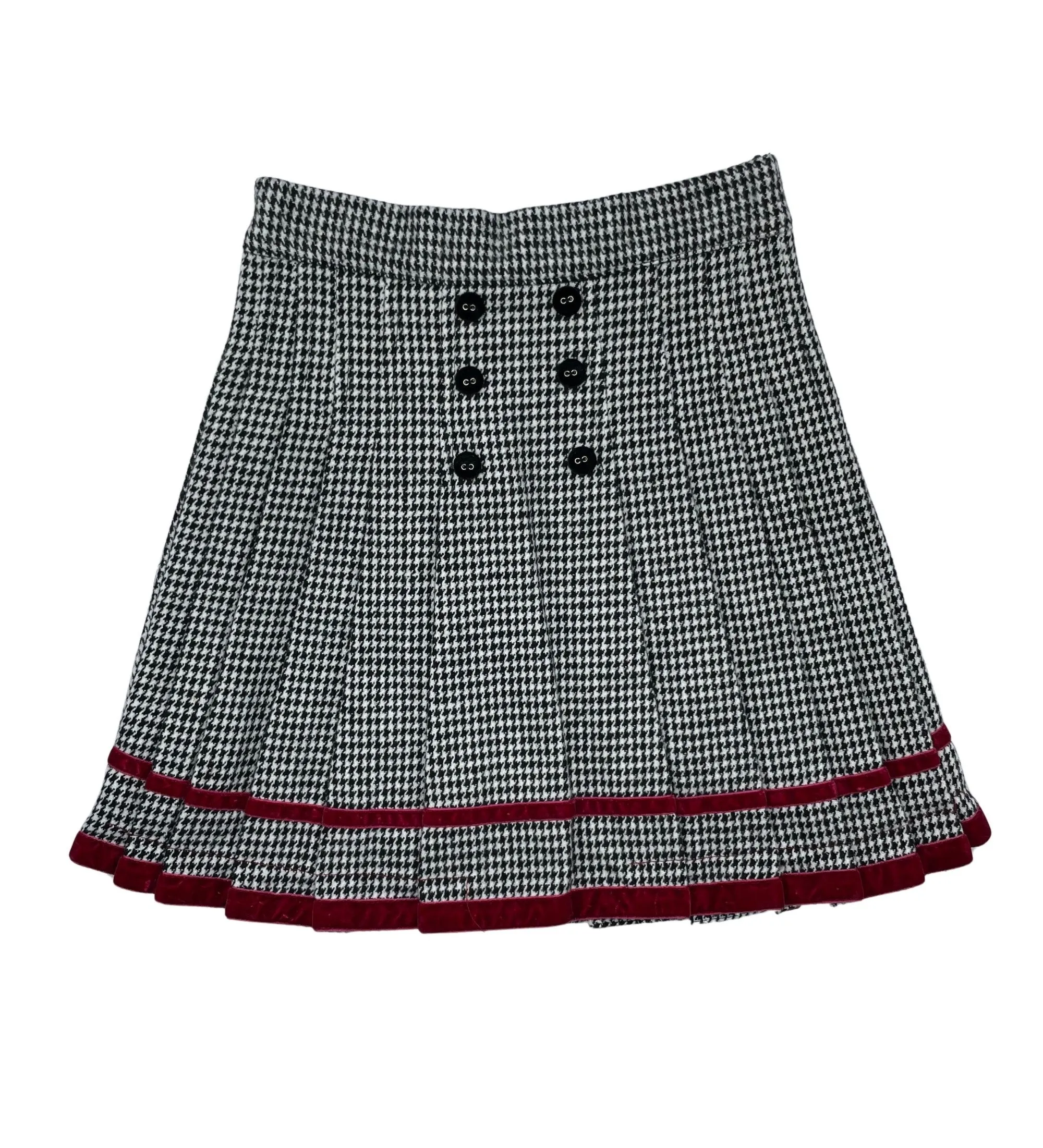 skirt pleated dogtooth with ribbon trim - black/white