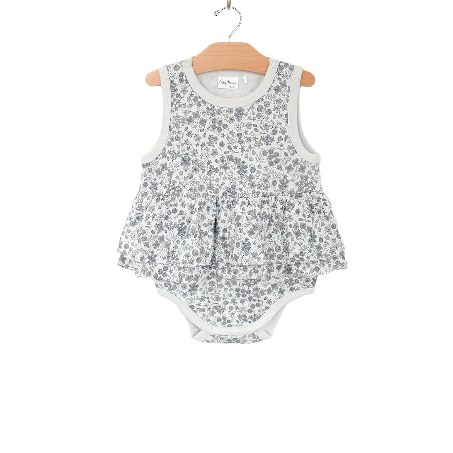 Skirted Tank Bodysuit- Calico Floral- Robin's Egg