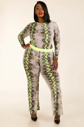 Snake Printed Mesh Bodysuit & Leggings Set