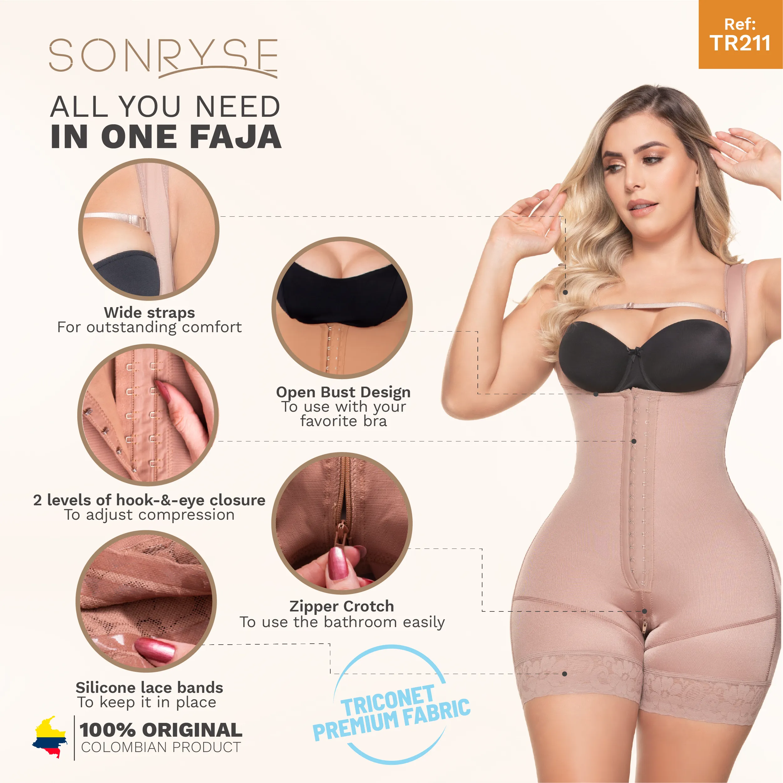 SONRYSE TR211 Post Surgery Body Shapers Open Bust Bodysuit