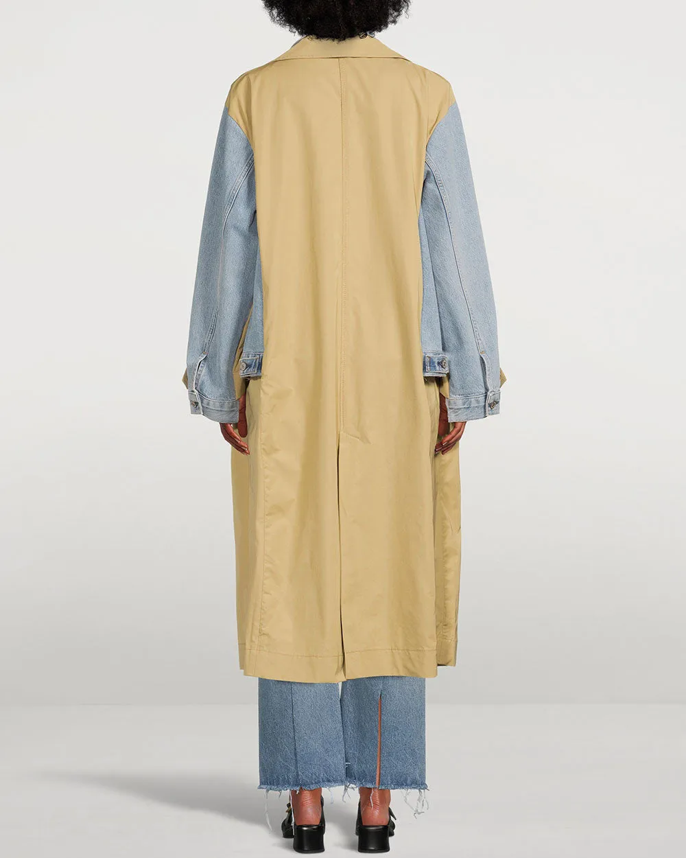 Spliced Denim Trench Coat