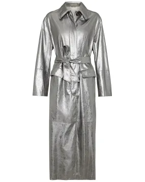 Steel Metallic Leather Trench Coat