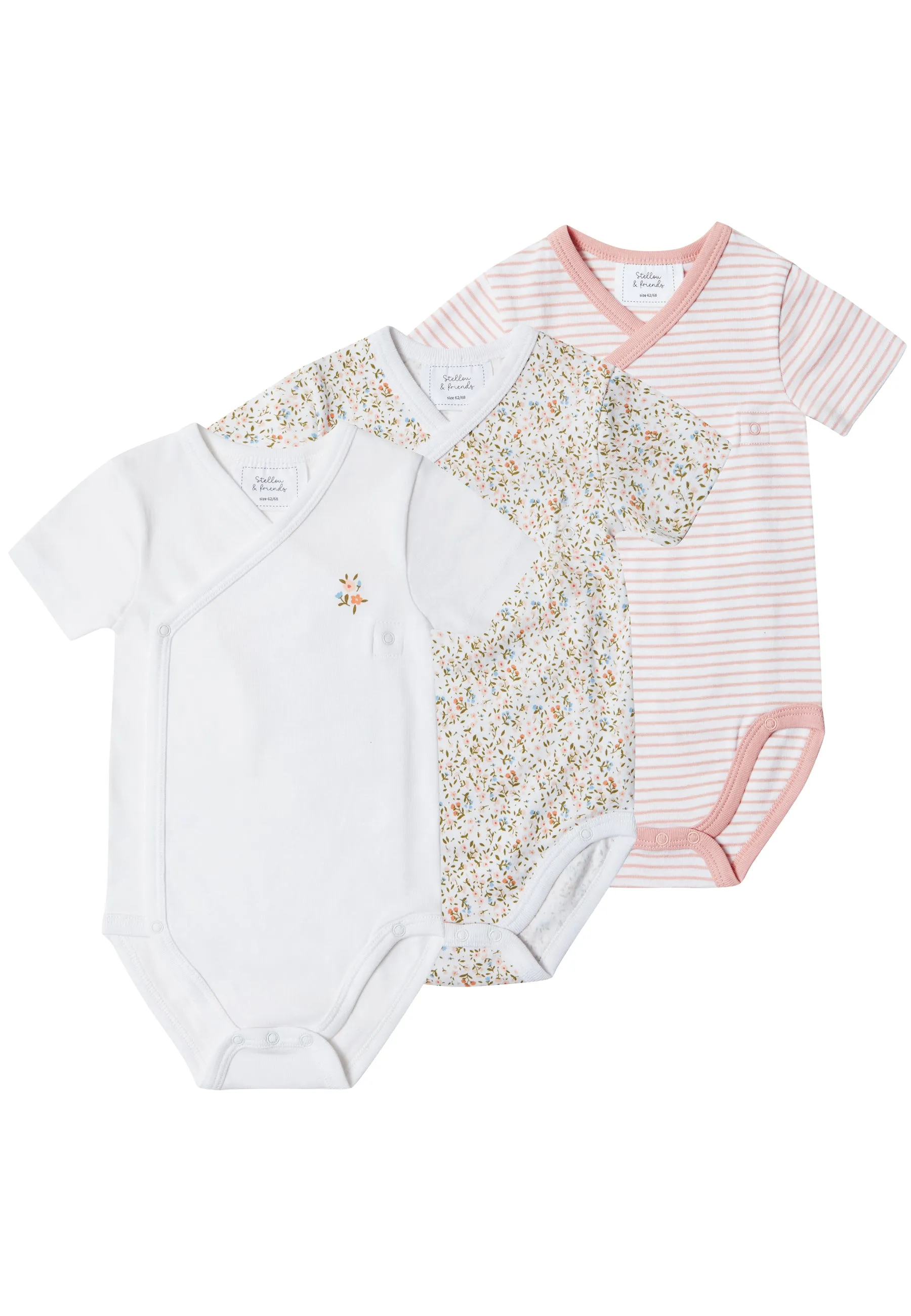 Stellou & Friends Unisex Crossbody Side Snap Onesies - Cotton Bodysuit - 3-Pack