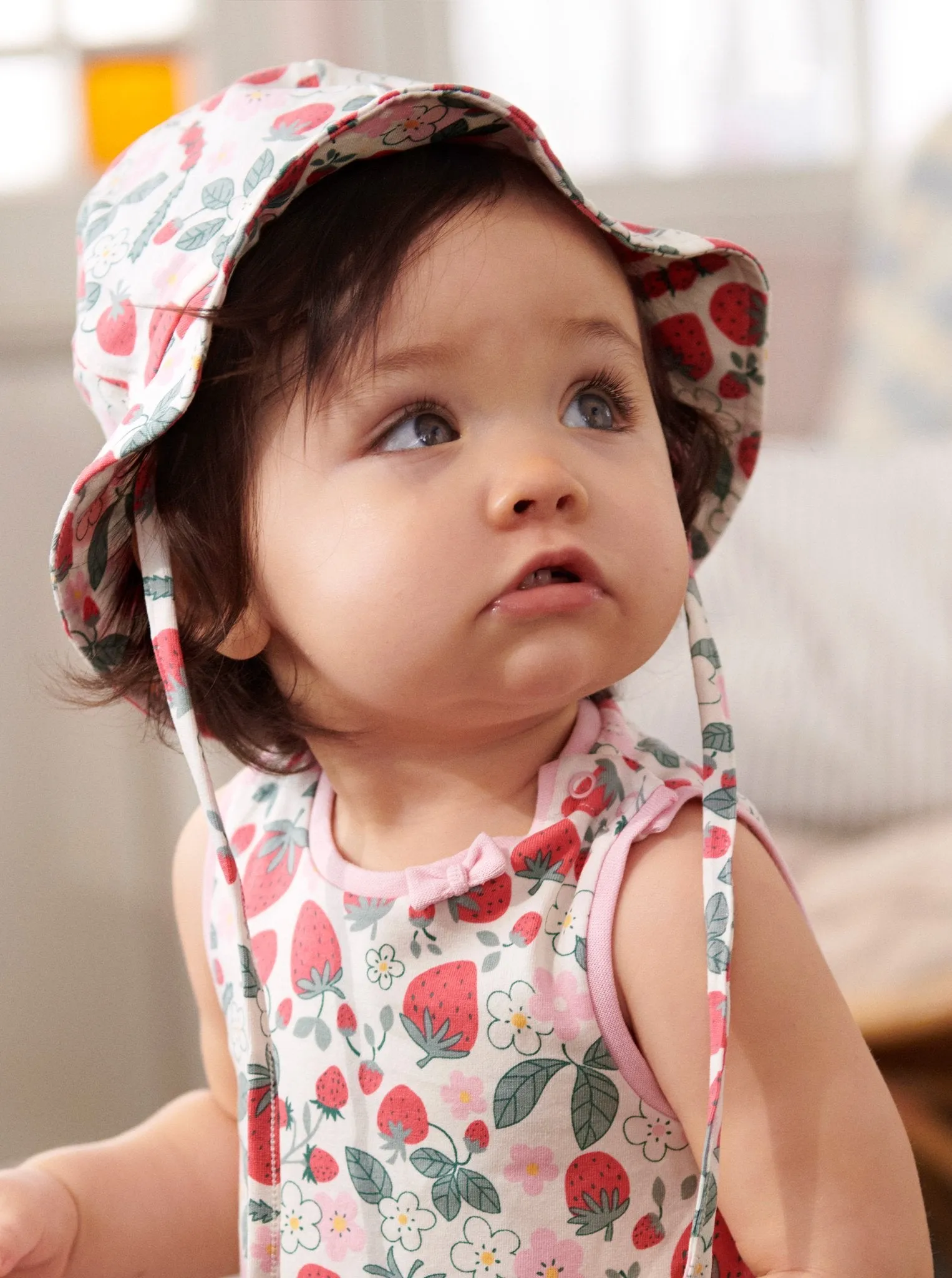 Strawberry Print Newborn Sunhat