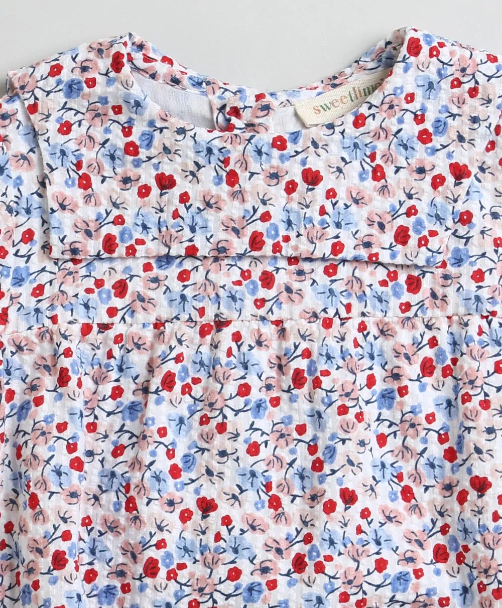 Sweetlime By AS Red & Blue Floral Print Organic Cotton Bodysuit