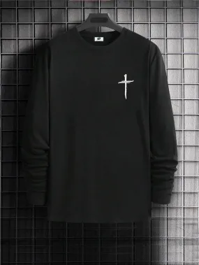 SXV 'Cross’ Printed Aesthetic Drop Shoulder Long sleeves Oversized Baggy T-shirt