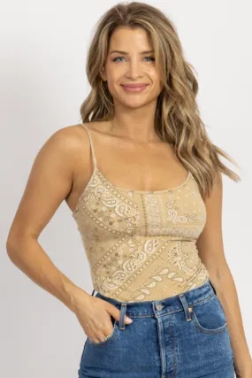 TAUPE BANDANA SCOOPNECK TANK BODYSUIT